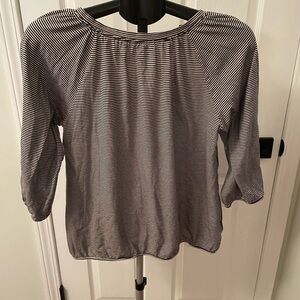 LOFT Black and White Striped 3/4 Sleeve Top